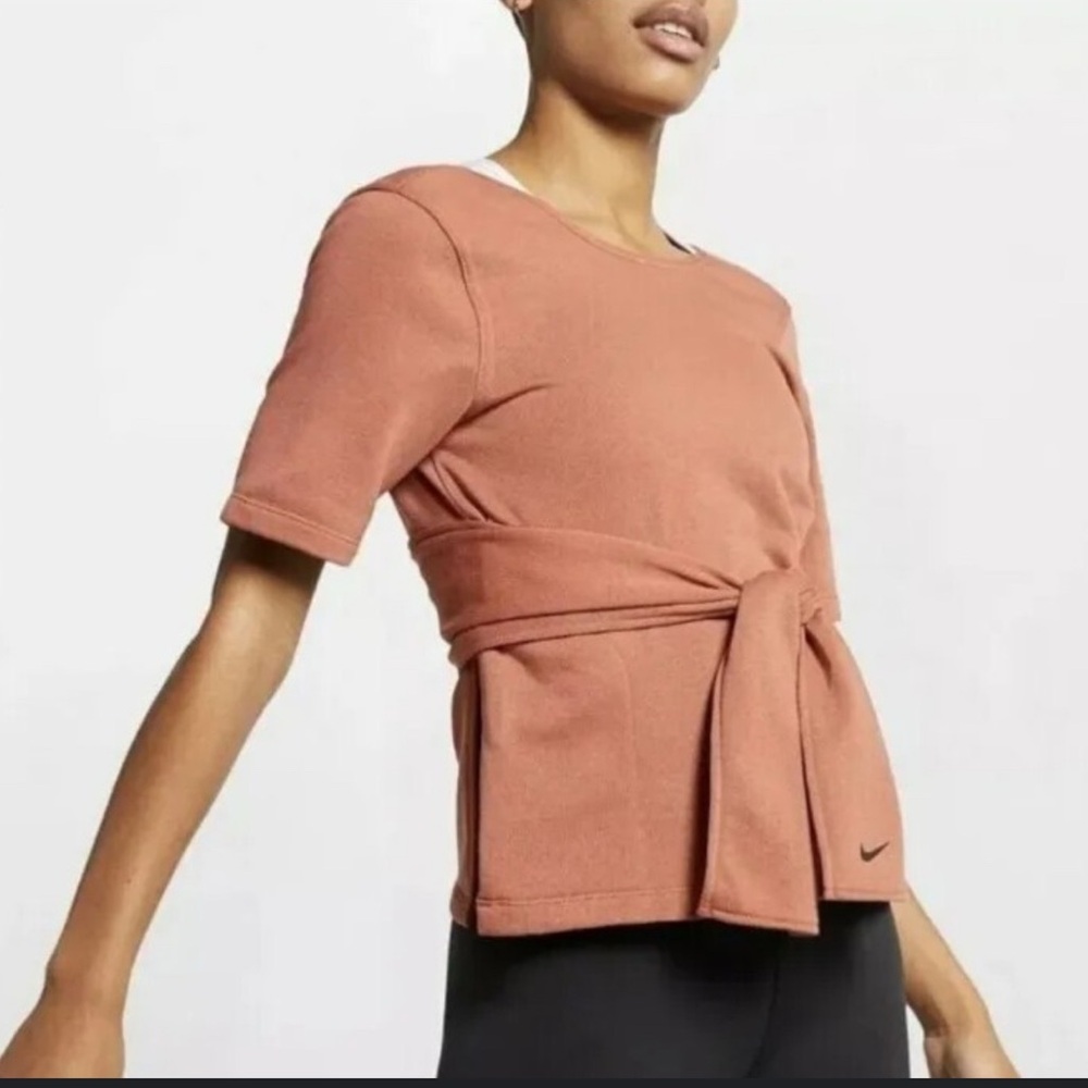 Nike Orange and Pink Cuffed Sleeve Tie Front Tee
